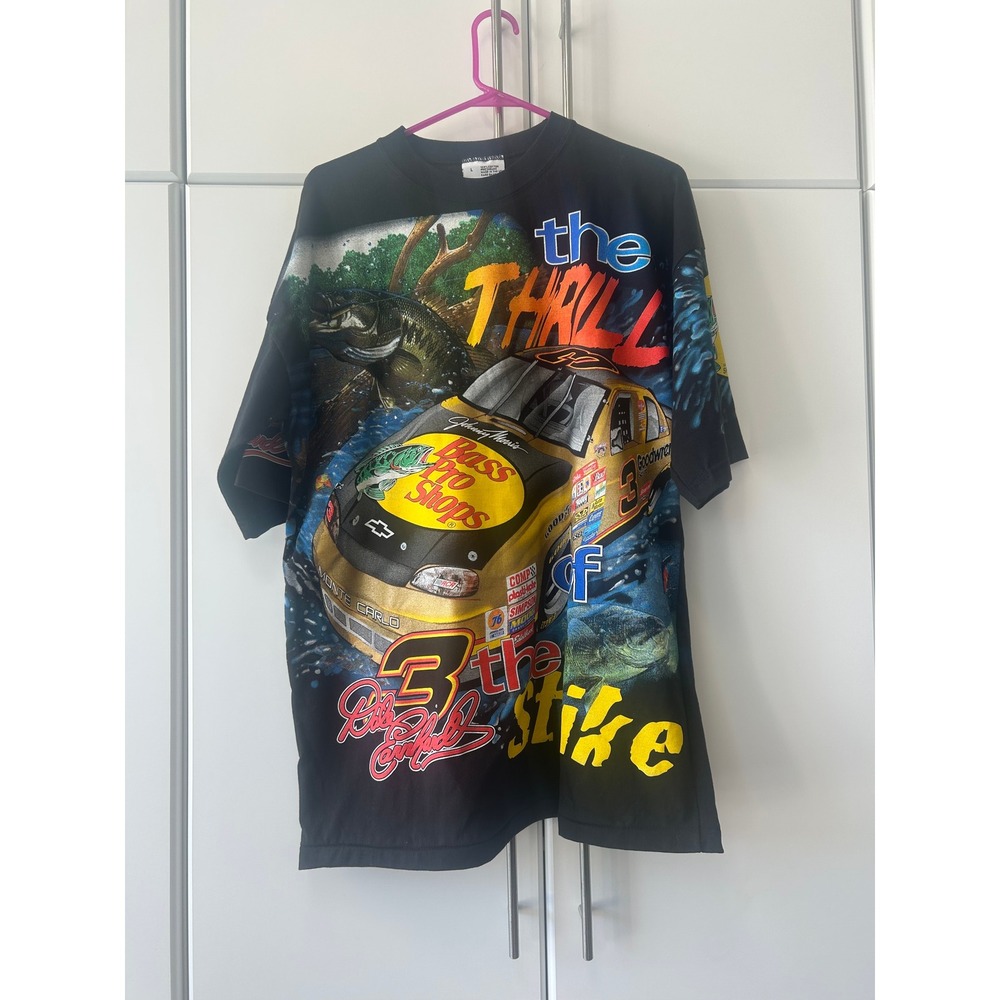 Vintage Chase Authentics Dale Earnhardt Bass Pro Shops T-Shirt Aop Mens L Usa